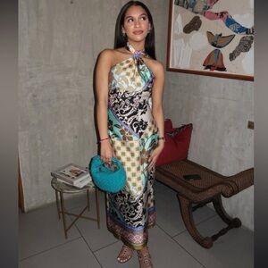 Zara dress maxi Multicolor Halter printed satin effect